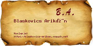 Blaskovics Arikán névjegykártya